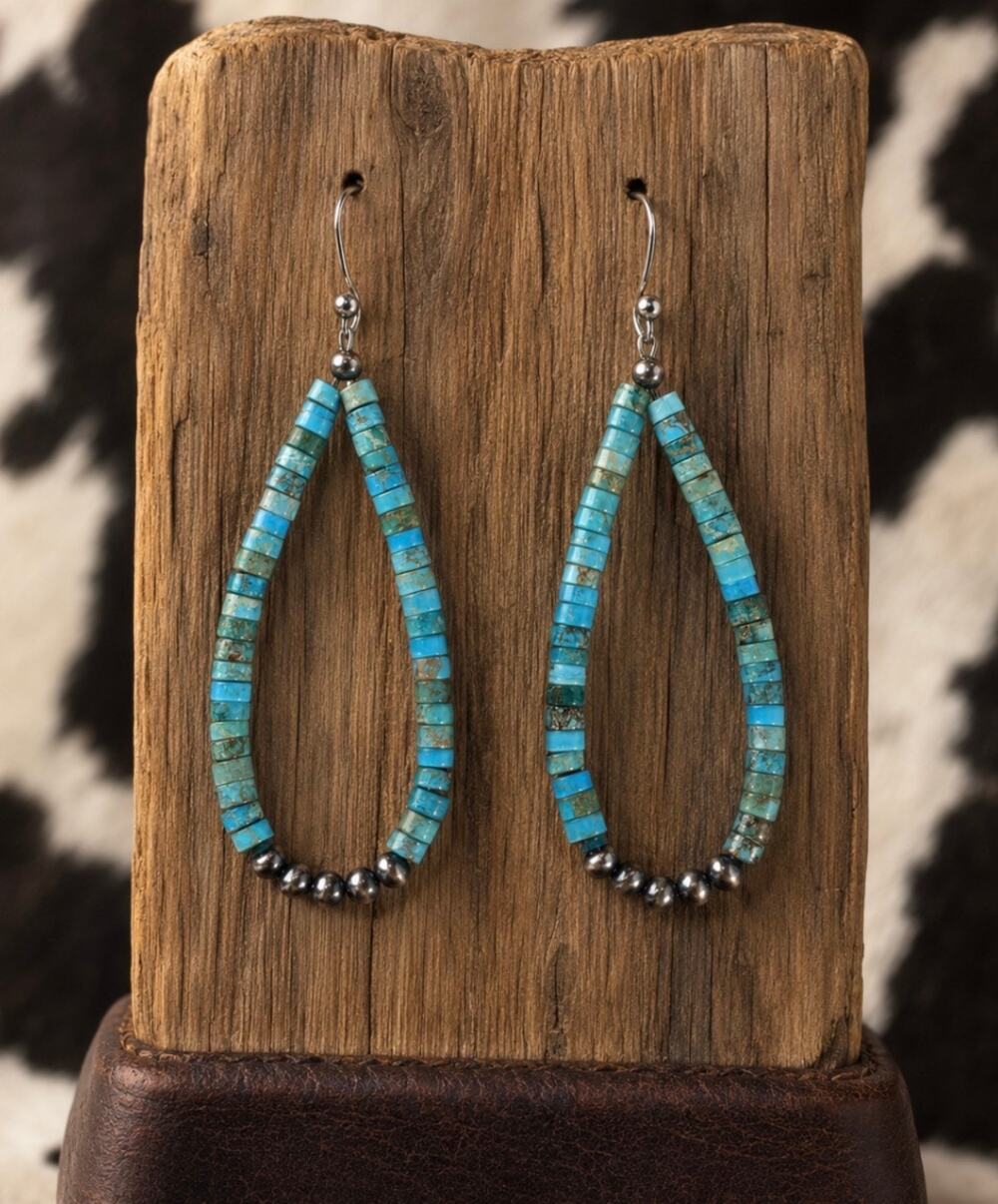 Cinnamon Jasper Turquoise Heishi Earrings/ Sterling Silver